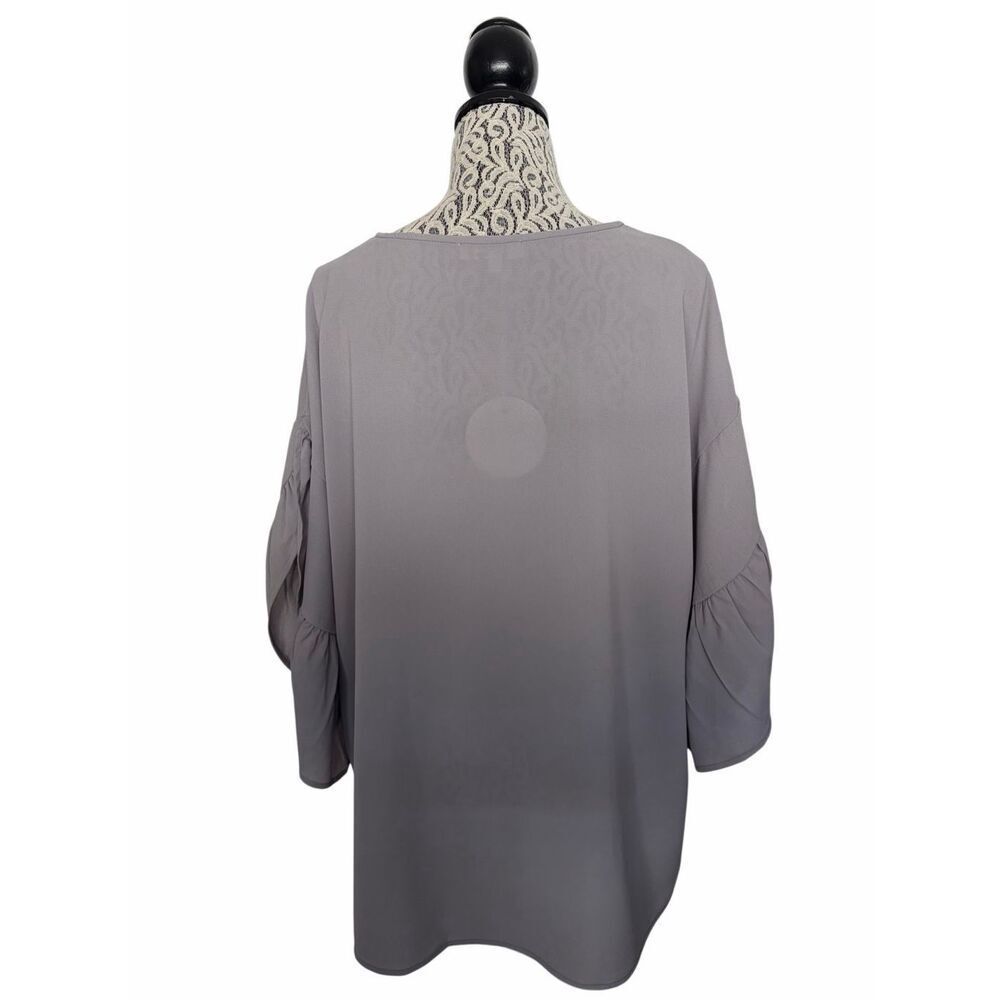 Umgee USA Plus Ruffle Sleeve Blouse Flowing Crepe Top Cool Grey Size 1X - Picture 11 of 12